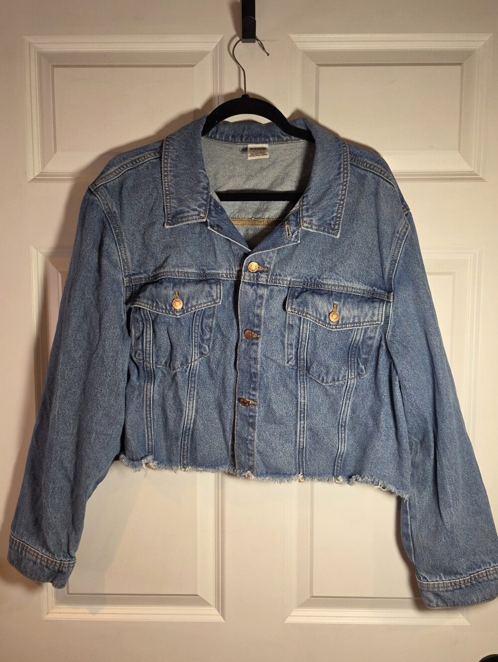 Pink Victoria's Secret Classic Blue Denim Raw Hem Cropped Jacket - Women XL